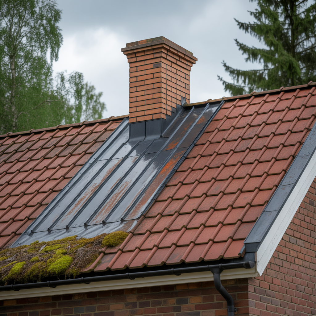 platbeslag runt skorsten felsokning vid lackage och rost